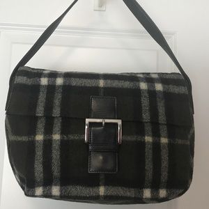 Rare Authentic Burberrys of London Blue Label Wool shoulder bag. Green/black